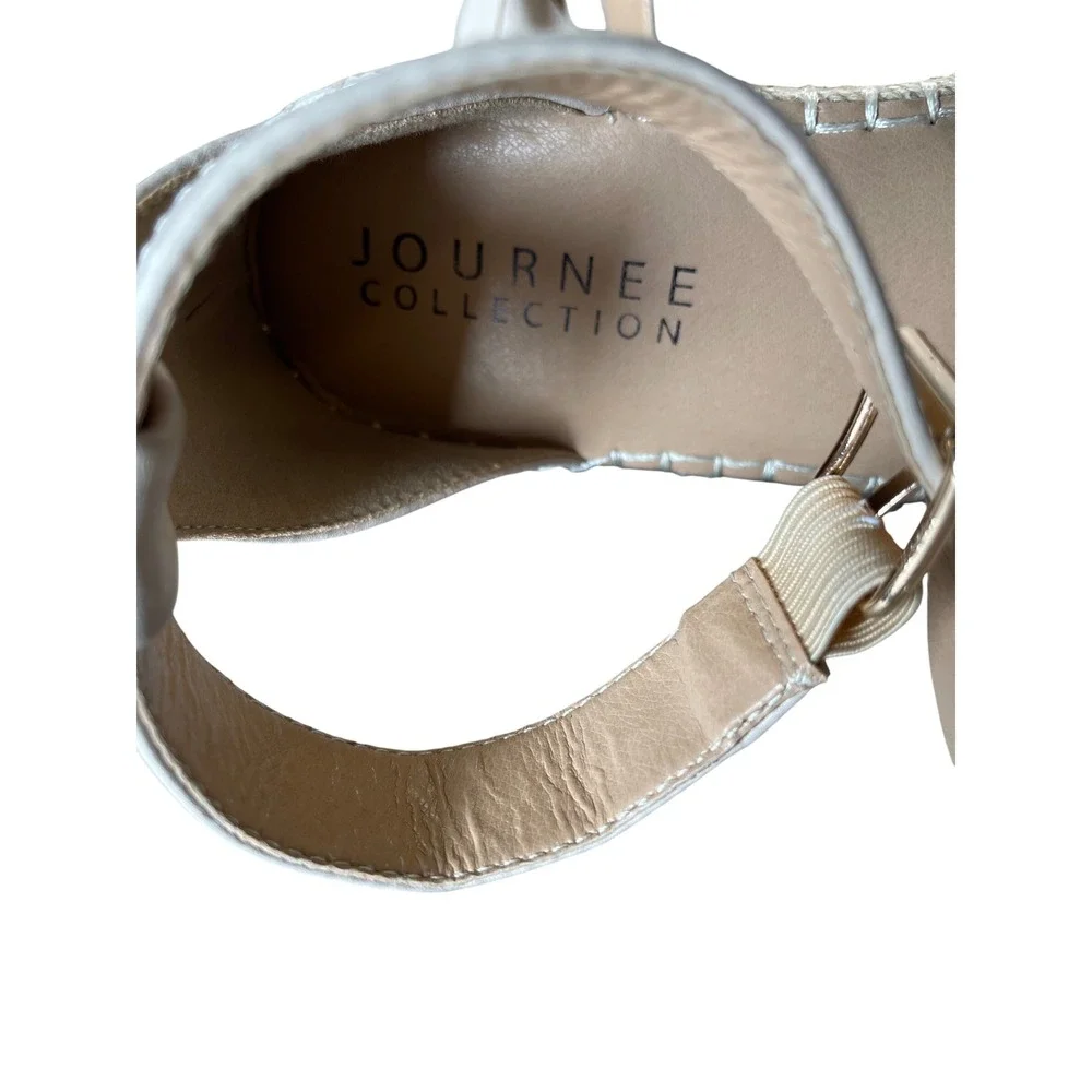 Journee‎ Collection Womens Cream White Frayed Espadrille Ankle Strap Sandals 7.5